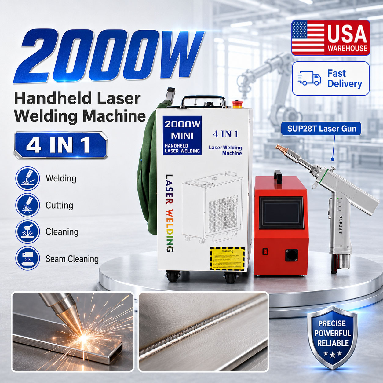 Laser Soldering Machine Handheld - 2000W Laserschweißgerät 4-in-1: Schweißen, Reinigen, Schneiden,